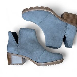 Sorel Cate Cutout Suede Ankle Boots Quarry Size 6.5 Heeled Pull On Waterproof